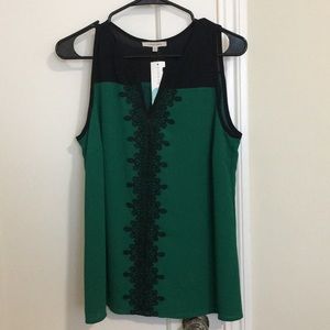 Green and black tank with lace detail